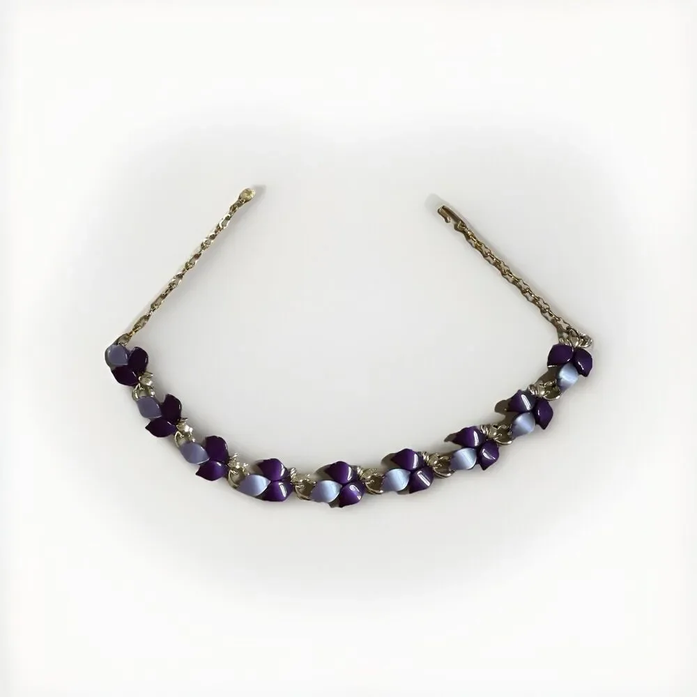 Vintage MCM Necklace Thermoset Purple Lavender Gold Tone Autumn 16